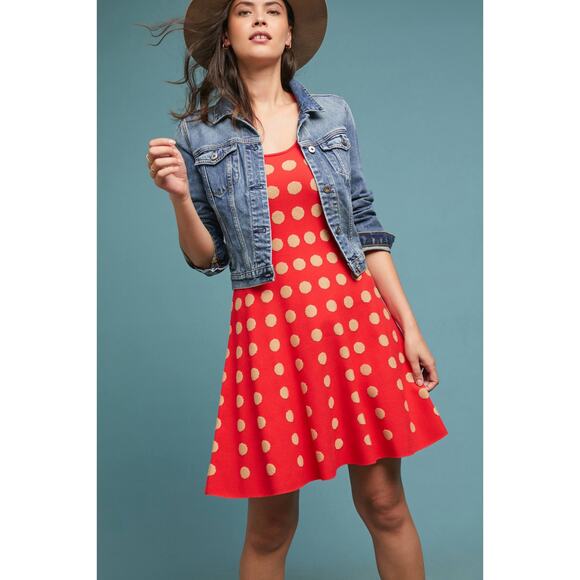 Maeve Dresses & Skirts - Anthropologie Maeve Women's Red Tan Tonal Knit Polka Dot Dress Size Medium NWT